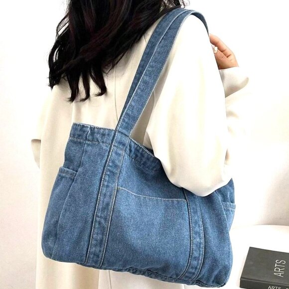 New LIGHT INDIGO DENIM Tote Bag Shoulder Bag👜 - Picture 4 of 7